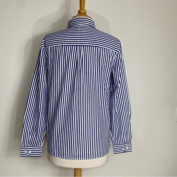 Vintage Ann Taylor Blue White Stripe Collar Button Down Long Sleeve Shirt Size L - Picture 2 of 14